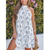 imageCUPSHE Women Lace Trim Summer Dress Halter High Neck with Tie Backless A Line Lining Casual Sundress Holiday Mini DressBlue Floral