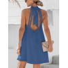 imageCUPSHE Women Lace Trim Summer Dress Halter High Neck with Tie Backless A Line Lining Casual Sundress Holiday Mini DressDeep Blue