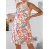 imageCUPSHE Women Lace Trim Summer Dress Halter High Neck with Tie Backless A Line Lining Casual Sundress Holiday Mini DressPink Floral