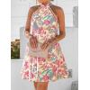 imageCUPSHE Women Lace Trim Summer Dress Halter High Neck with Tie Backless A Line Lining Casual Sundress Holiday Mini DressPink Floral