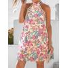 imageCUPSHE Women Lace Trim Summer Dress Halter High Neck with Tie Backless A Line Lining Casual Sundress Holiday Mini DressPink Floral