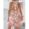 imageCUPSHE Women Lace Trim Summer Dress Halter High Neck with Tie Backless A Line Lining Casual Sundress Holiday Mini DressPink Floral