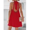 imageCUPSHE Women Lace Trim Summer Dress Halter High Neck with Tie Backless A Line Lining Casual Sundress Holiday Mini DressRed