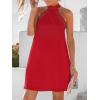 imageCUPSHE Women Lace Trim Summer Dress Halter High Neck with Tie Backless A Line Lining Casual Sundress Holiday Mini DressRed