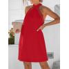 imageCUPSHE Women Lace Trim Summer Dress Halter High Neck with Tie Backless A Line Lining Casual Sundress Holiday Mini DressRed