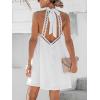 imageCUPSHE Women Lace Trim Summer Dress Halter High Neck with Tie Backless A Line Lining Casual Sundress Holiday Mini DressWhite