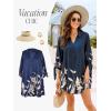 imageCUPSHE Women Mini Summer Dress Cover Up Oversize Floral Shirt 34 Sleeve Cuff Tie Button Down Beach Dresses Cover Up TopBlue Floral