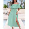 imageCUPSHE Women Ruffle Floral Maxi Summer Dress Off Shoulder Short Sleeve Backless Flounce Bodice Slit Hem Beach Dresses Solid Mint M