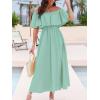 imageCUPSHE Women Ruffle Floral Maxi Summer Dress Off Shoulder Short Sleeve Backless Flounce Bodice Slit Hem Beach Dresses Solid Mint M