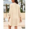 imageCUPSHE Women Shirt Mini Summer Dress Cover Ups 34 Sleeve Cuff Tie Button Down Holiday Sundress Beach Cover Up DressBeige