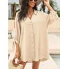imageCUPSHE Women Shirt Mini Summer Dress Cover Ups 34 Sleeve Cuff Tie Button Down Holiday Sundress Beach Cover Up DressBeige