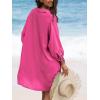 imageCUPSHE Women Shirt Mini Summer Dress Cover Ups 34 Sleeve Cuff Tie Button Down Holiday Sundress Beach Cover Up DressFuchsia