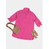 imageCUPSHE Women Shirt Mini Summer Dress Cover Ups 34 Sleeve Cuff Tie Button Down Holiday Sundress Beach Cover Up DressFuchsia