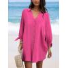 imageCUPSHE Women Shirt Mini Summer Dress Cover Ups 34 Sleeve Cuff Tie Button Down Holiday Sundress Beach Cover Up DressFuchsia