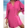 imageCUPSHE Women Shirt Mini Summer Dress Cover Ups 34 Sleeve Cuff Tie Button Down Holiday Sundress Beach Cover Up DressFuchsia