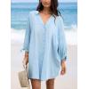 imageCUPSHE Women Shirt Mini Summer Dress Cover Ups 34 Sleeve Cuff Tie Button Down Holiday Sundress Beach Cover Up DressLight Blue