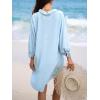 imageCUPSHE Women Shirt Mini Summer Dress Cover Ups 34 Sleeve Cuff Tie Button Down Holiday Sundress Beach Cover Up DressLight Blue