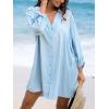 imageCUPSHE Women Shirt Mini Summer Dress Cover Ups 34 Sleeve Cuff Tie Button Down Holiday Sundress Beach Cover Up DressLight Blue