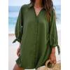 imageCUPSHE Women Shirt Mini Summer Dress Cover Ups 34 Sleeve Cuff Tie Button Down Holiday Sundress Beach Cover Up DressOlive Green