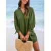 imageCUPSHE Women Shirt Mini Summer Dress Cover Ups 34 Sleeve Cuff Tie Button Down Holiday Sundress Beach Cover Up DressOlive Green