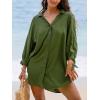 imageCUPSHE Women Shirt Mini Summer Dress Cover Ups 34 Sleeve Cuff Tie Button Down Holiday Sundress Beach Cover Up DressOlive Green