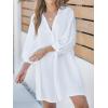 imageCUPSHE Women Shirt Mini Summer Dress Cover Ups 34 Sleeve Cuff Tie Button Down Holiday Sundress Beach Cover Up DressWhite
