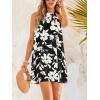 imageCUPSHE Women Summer Dresses Casual Sleeveless Beach Halter Floral Vacation Mini Cover Ups DressesBlack Floral