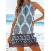 imageCUPSHE Women Summer Dresses Casual Sleeveless Beach Halter Floral Vacation Mini Cover Ups DressesBlue Paisley
