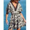 imageCUPSHE Women Summer Dresses Floral Plunging V Neck Short Sleeve Elastic Waist Beach Vacation Mini DressBlack