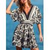 imageCUPSHE Women Summer Dresses Floral Plunging V Neck Short Sleeve Elastic Waist Beach Vacation Mini DressBlack