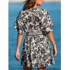 imageCUPSHE Women Summer Dresses Floral Plunging V Neck Short Sleeve Elastic Waist Beach Vacation Mini DressBlack