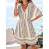 imageCUPSHE Women Tassel Trim Summer Dress V Neck Lace Short Sleeve Paisley Boho Casual Sundress Holiday Beach Mini DressBlack Geometric
