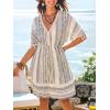 imageCUPSHE Women Tassel Trim Summer Dress V Neck Lace Short Sleeve Paisley Boho Casual Sundress Holiday Beach Mini DressBlack Geometric