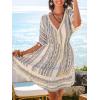 imageCUPSHE Women Tassel Trim Summer Dress V Neck Lace Short Sleeve Paisley Boho Casual Sundress Holiday Beach Mini DressBlack Geometric