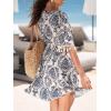 imageCUPSHE Women Tassel Trim Summer Dress V Neck Lace Short Sleeve Paisley Boho Casual Sundress Holiday Beach Mini DressBlue
