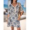 imageCUPSHE Women Tassel Trim Summer Dress V Neck Lace Short Sleeve Paisley Boho Casual Sundress Holiday Beach Mini DressBlue