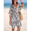 imageCUPSHE Women Tassel Trim Summer Dress V Neck Lace Short Sleeve Paisley Boho Casual Sundress Holiday Beach Mini DressBlue