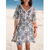 imageCUPSHE Women Tassel Trim Summer Dress V Neck Lace Short Sleeve Paisley Boho Casual Sundress Holiday Beach Mini DressBlue