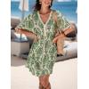 imageCUPSHE Women Tassel Trim Summer Dress V Neck Lace Short Sleeve Paisley Boho Casual Sundress Holiday Beach Mini DressGreen