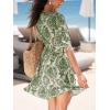imageCUPSHE Women Tassel Trim Summer Dress V Neck Lace Short Sleeve Paisley Boho Casual Sundress Holiday Beach Mini DressGreen