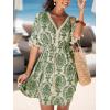 imageCUPSHE Women Tassel Trim Summer Dress V Neck Lace Short Sleeve Paisley Boho Casual Sundress Holiday Beach Mini DressGreen