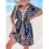 imageCUPSHE Women Tassel Trim Summer Dress V Neck Lace Short Sleeve Paisley Boho Casual Sundress Holiday Beach Mini DressNavy Blue Chevron