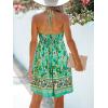 imageCUPSHE Womens Backless Halter Beach Dress Boho Ruffle Plunge V Neck Mini Sundress Summer DressesFloral Green