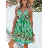 imageCUPSHE Womens Backless Halter Beach Dress Boho Ruffle Plunge V Neck Mini Sundress Summer DressesFloral Green
