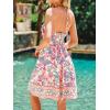 imageCUPSHE Womens Backless Halter Beach Dress Boho Ruffle Plunge V Neck Mini Sundress Summer DressesFloral Pink