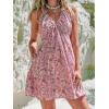 imageCUPSHE Womens Backless Halter Beach Dress Boho Ruffle Plunge V Neck Mini Sundress Summer DressesPink Floral