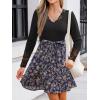 imageCUPSHE Womens Floral Ruffled Mini Dress V Neck Long Sleeve Waist Tie Lace Trim Casual DressesBlack Floral