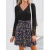 imageCUPSHE Womens Floral Ruffled Mini Dress V Neck Long Sleeve Waist Tie Lace Trim Casual DressesBlack Floral