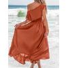 imageCUPSHE Womens Maxi Dresses Casual Summer Sundress Sleeveless Smocked One Shoulder Ruffled Long Beach Formal DressBrown