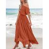 imageCUPSHE Womens Maxi Dresses Casual Summer Sundress Sleeveless Smocked One Shoulder Ruffled Long Beach Formal DressBrown